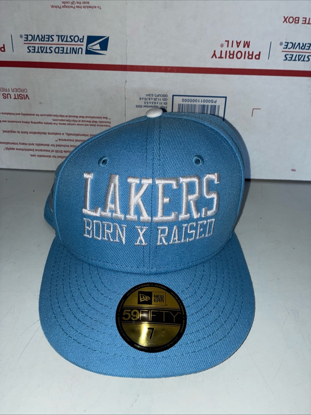 New era Light Blue 'LAKERS BORN X RAISED' Fitted Hat